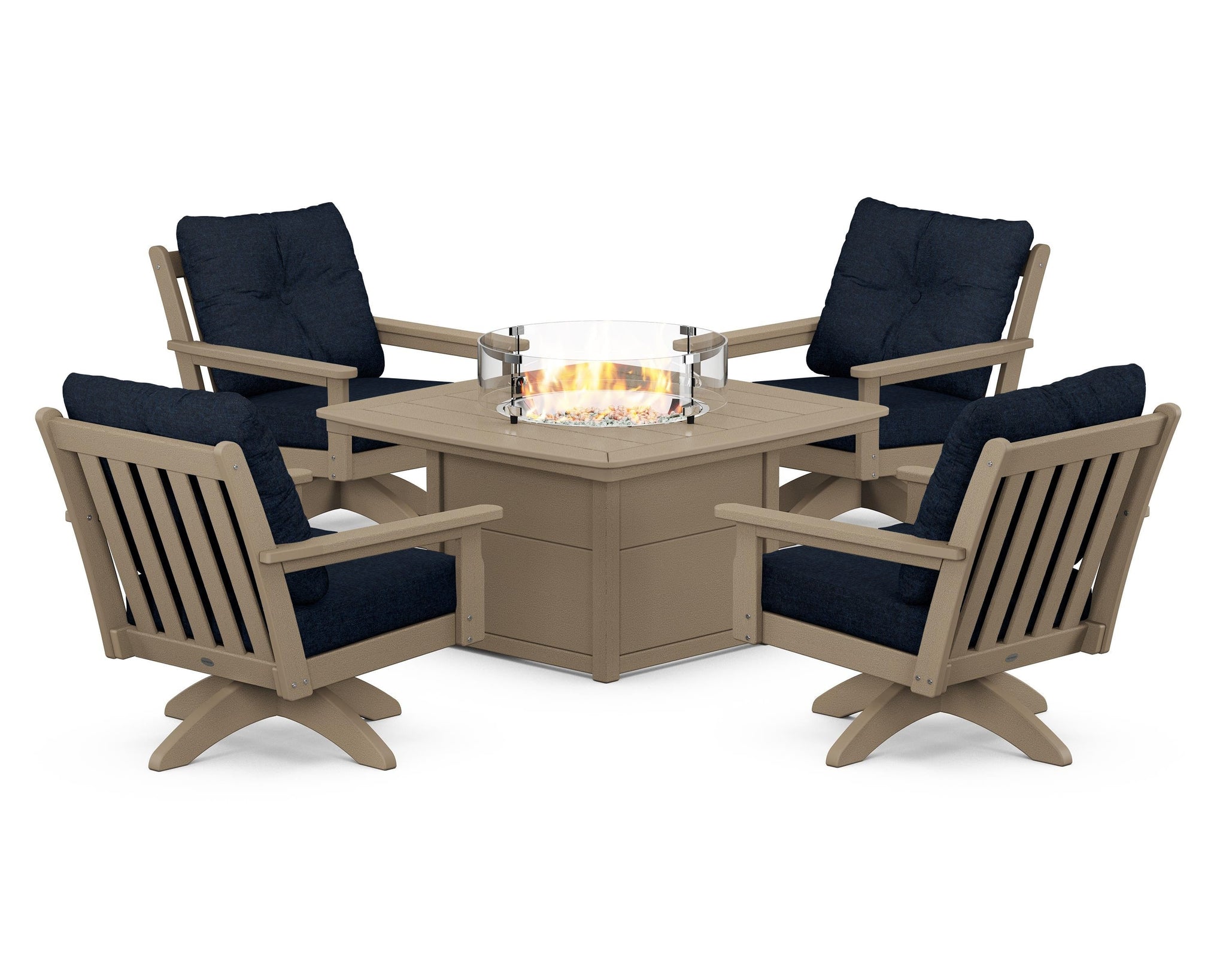 Vineyard 5-Piece Deep Seating Swivel Conversation Set with Fire Pit Table