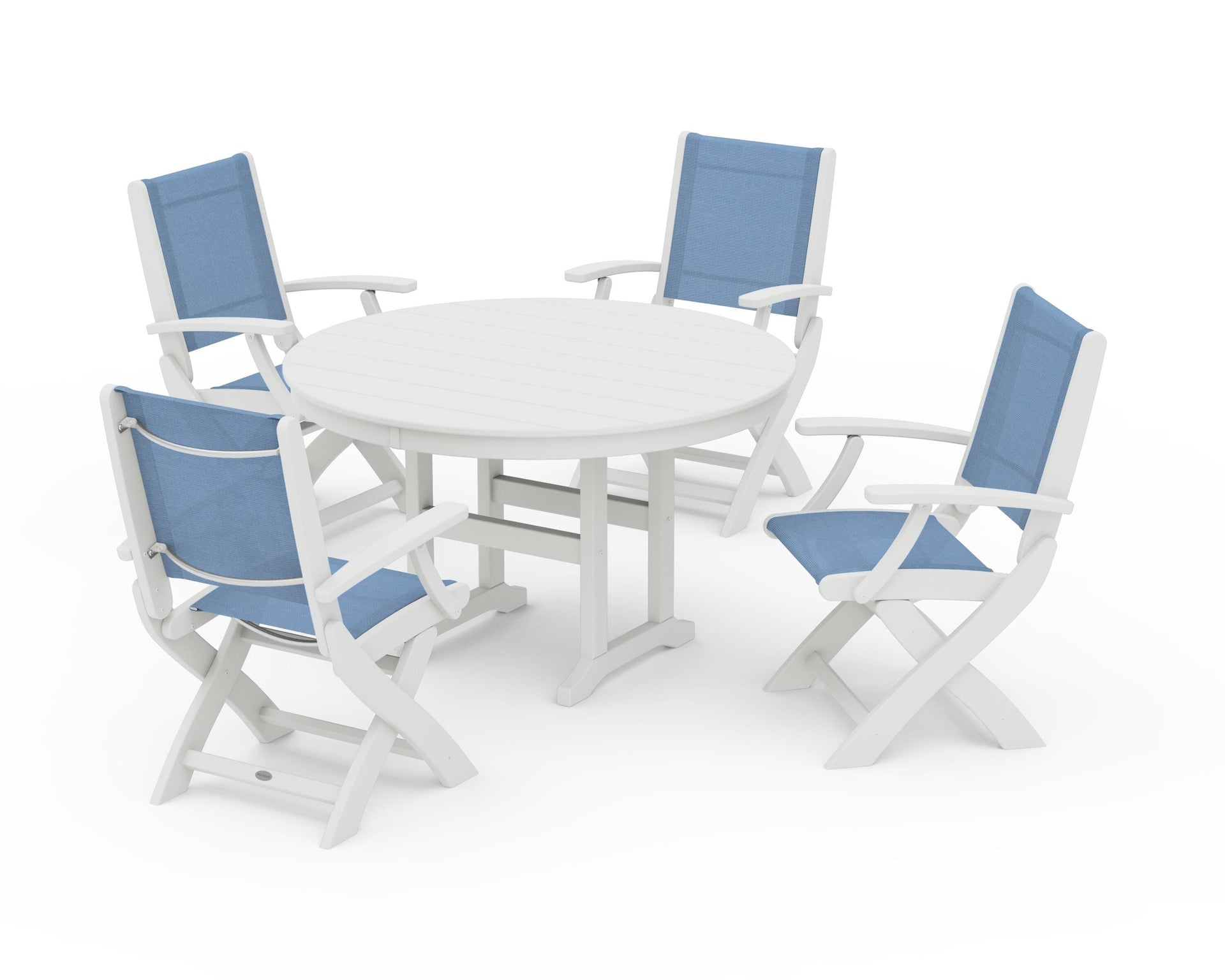 Coastal Folding Chair 5-Piece Round Dining Set