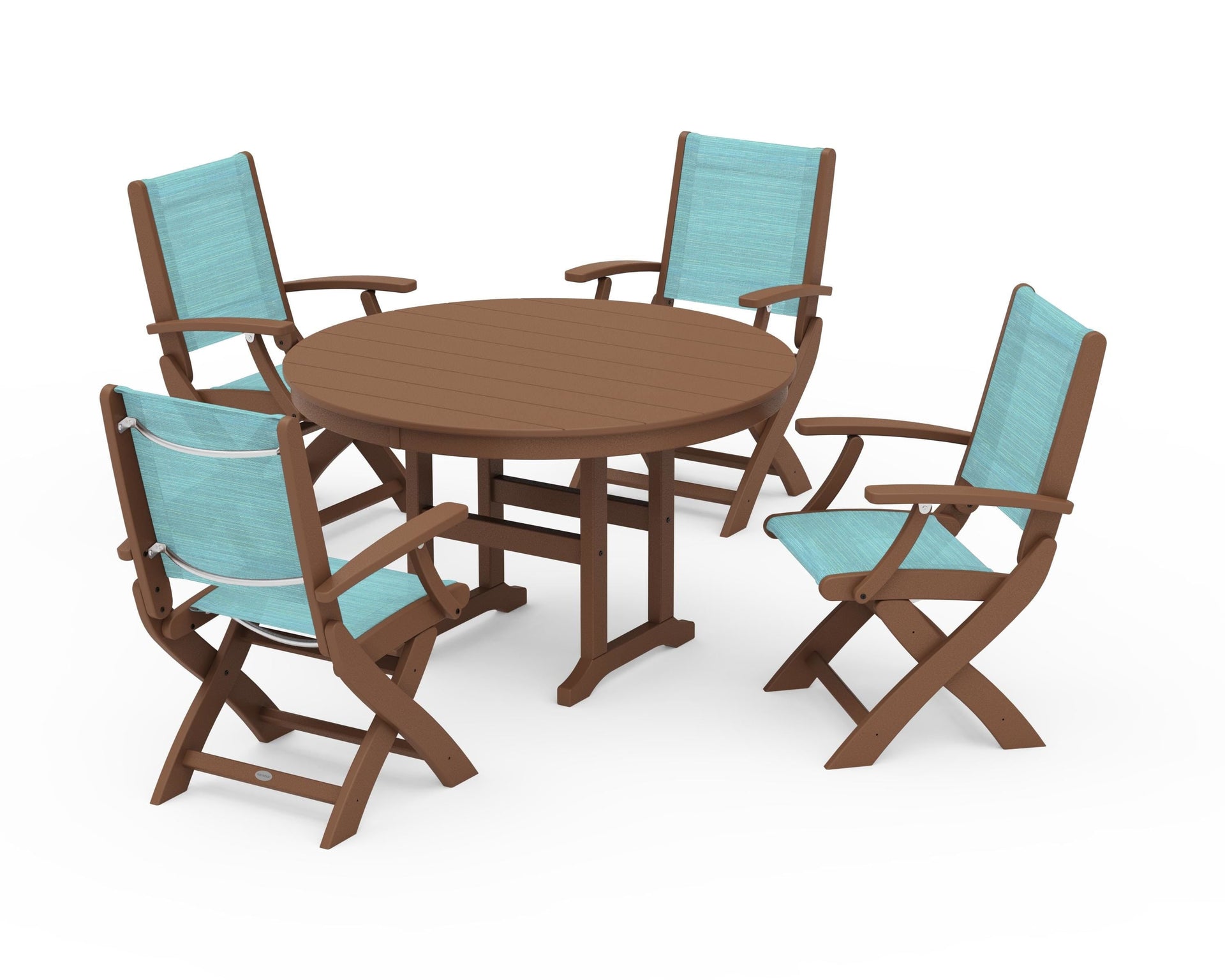 Coastal Folding Chair 5-Piece Round Dining Set
