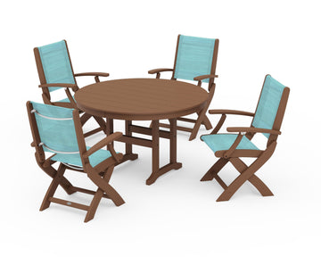 Coastal Folding Chair 5-Piece Round Dining Set