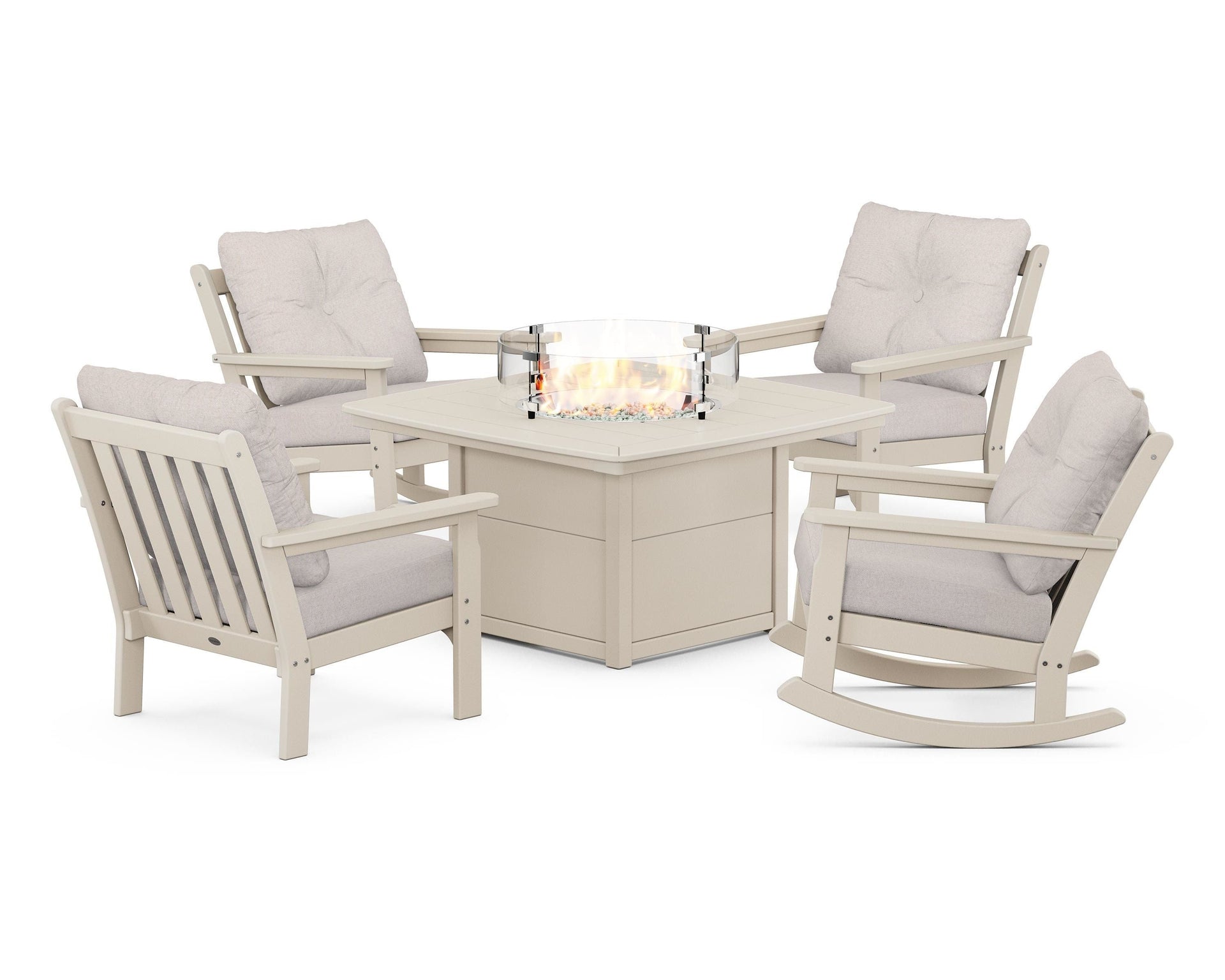Vineyard 5-Piece Deep Seating Rocking Chair Conversation Set with Fire Pit Table