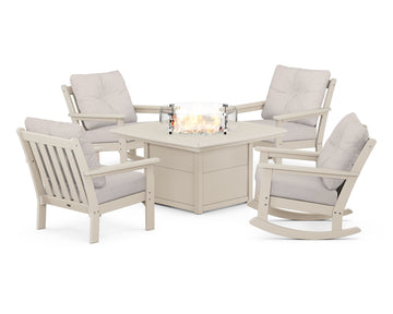 Vineyard 5-Piece Deep Seating Rocking Chair Conversation Set with Fire Pit Table