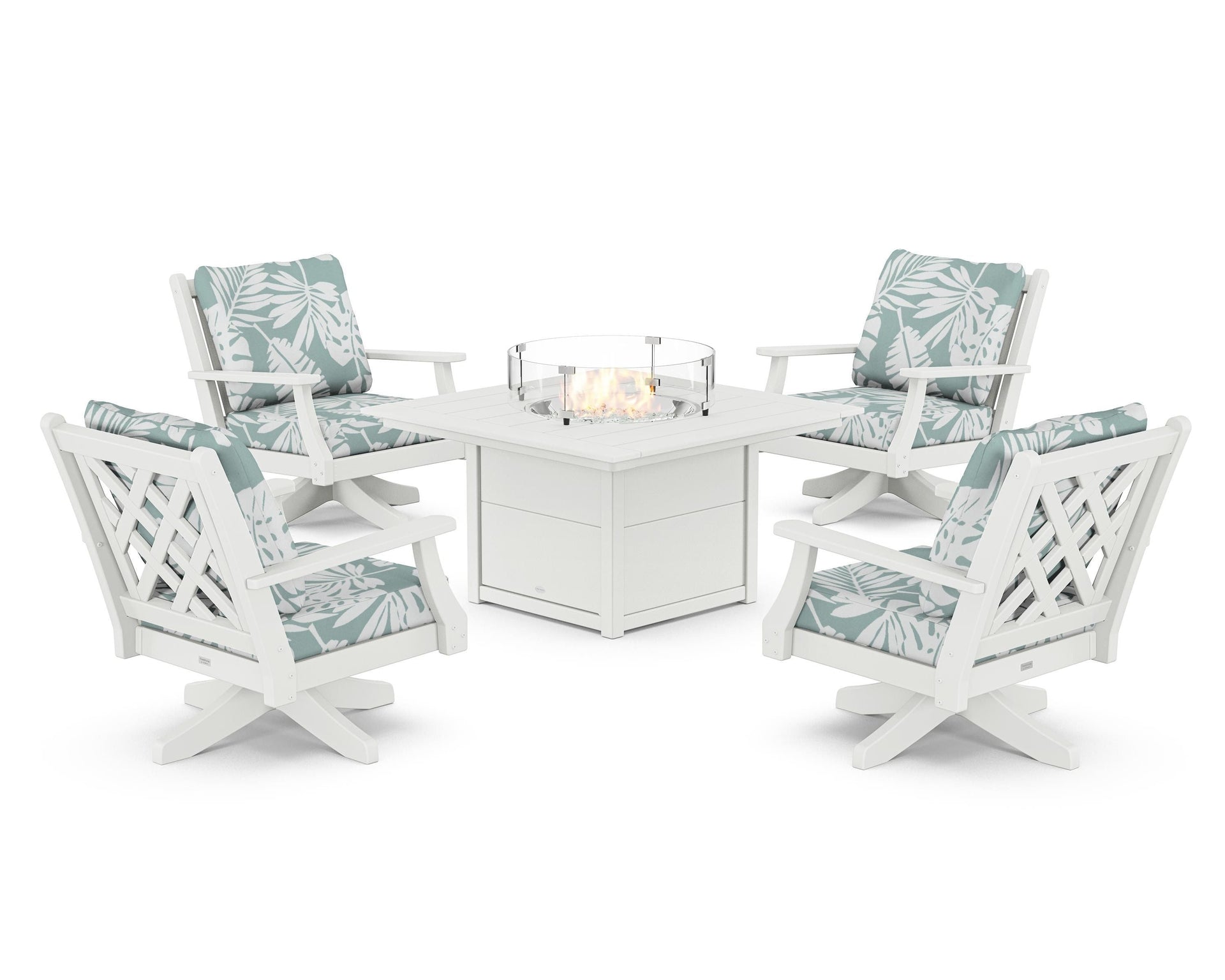 Wovendale 5-Piece Deep Seating Swivel Conversation Set with Fire Pit Table
