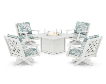 Wovendale 5-Piece Deep Seating Swivel Conversation Set with Fire Pit Table