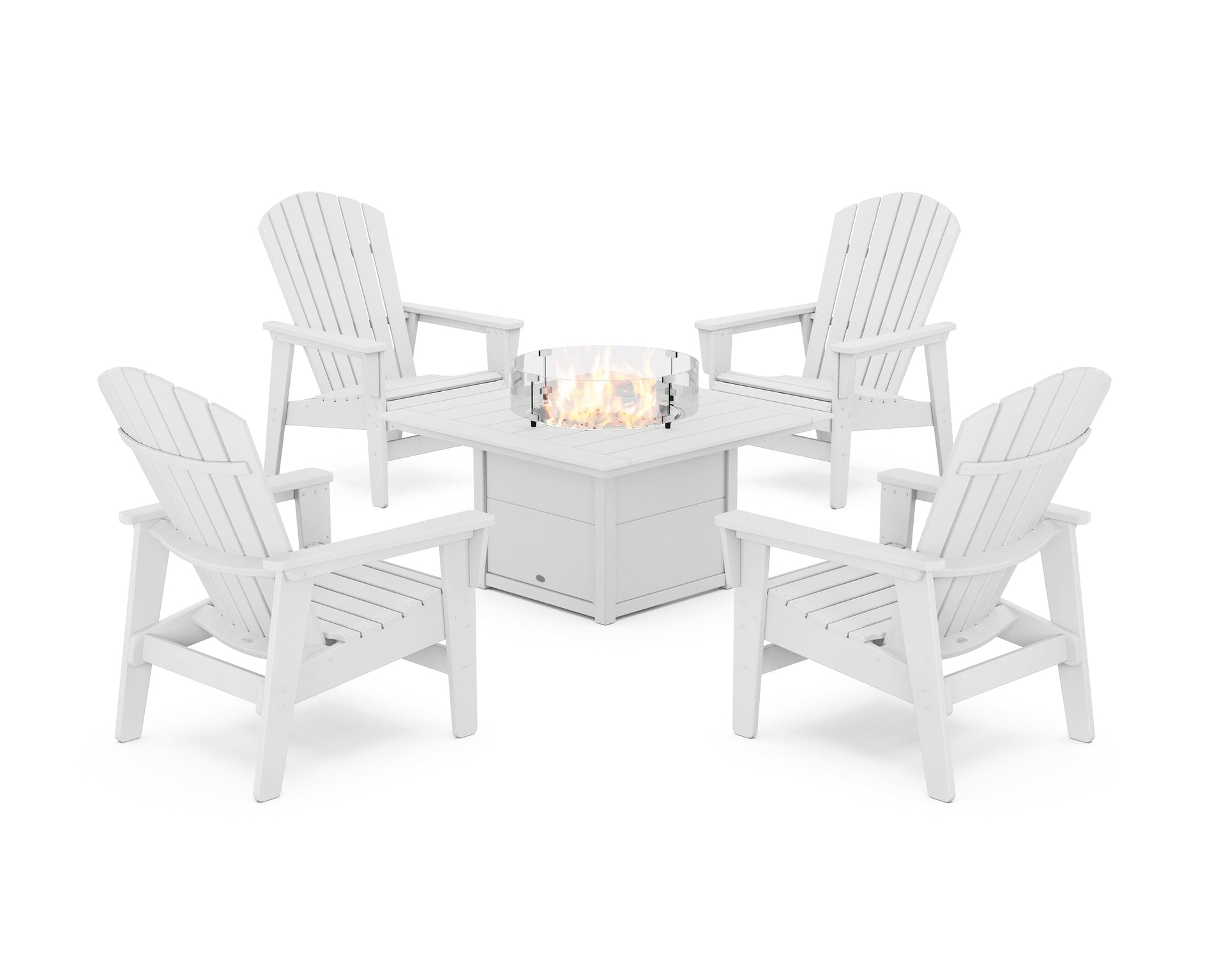 5-Piece Nautical Grand Upright Adirondack Conversation Set with Fire Pit Table