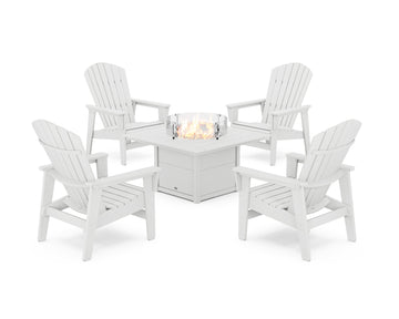 5-Piece Nautical Grand Upright Adirondack Conversation Set with Fire Pit Table