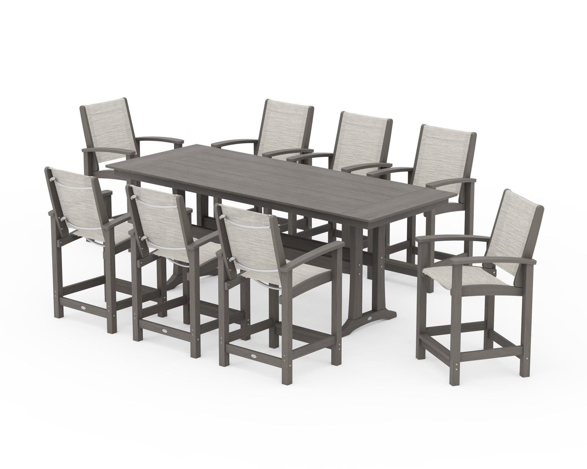 Coastal 9-Piece Farmhouse Counter Set with Trestle Legs