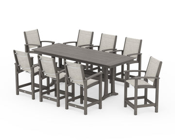 Coastal 9-Piece Farmhouse Counter Set with Trestle Legs