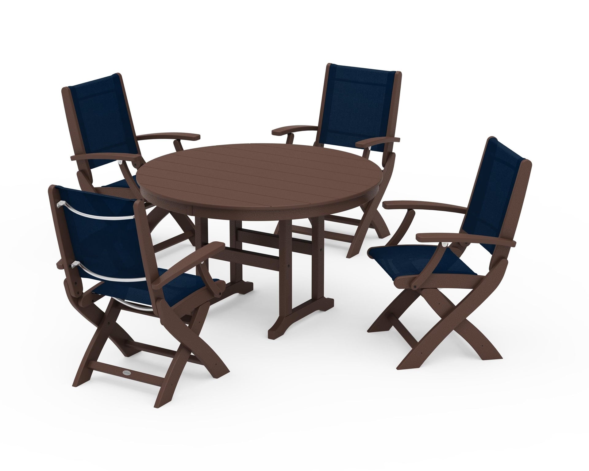 Coastal Folding Chair 5-Piece Round Dining Set