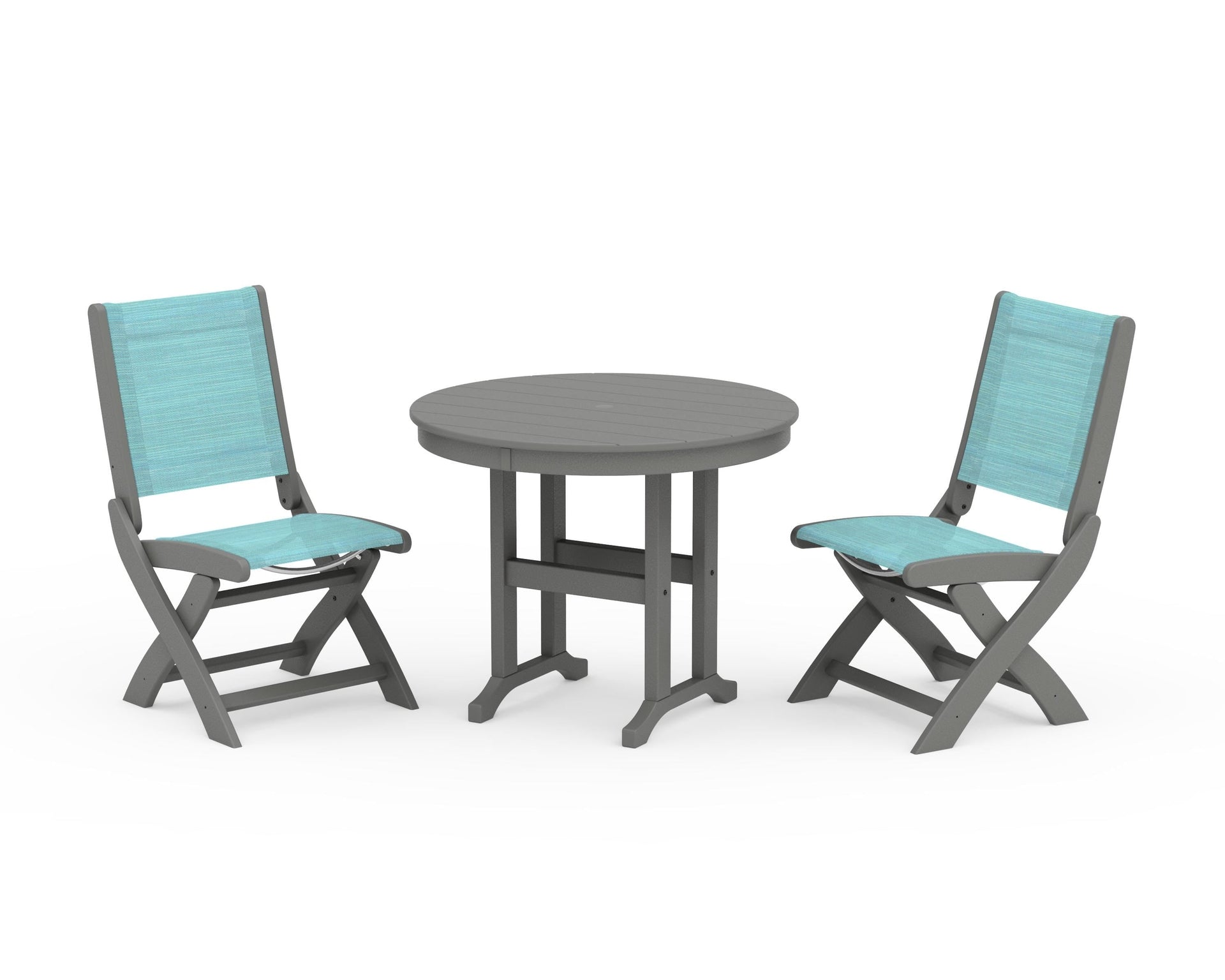 Coastal Folding Side Chair 3-Piece Round Dining Set