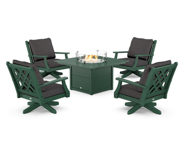 Wovendale 5-Piece Deep Seating Swivel Conversation Set with Fire Pit Table