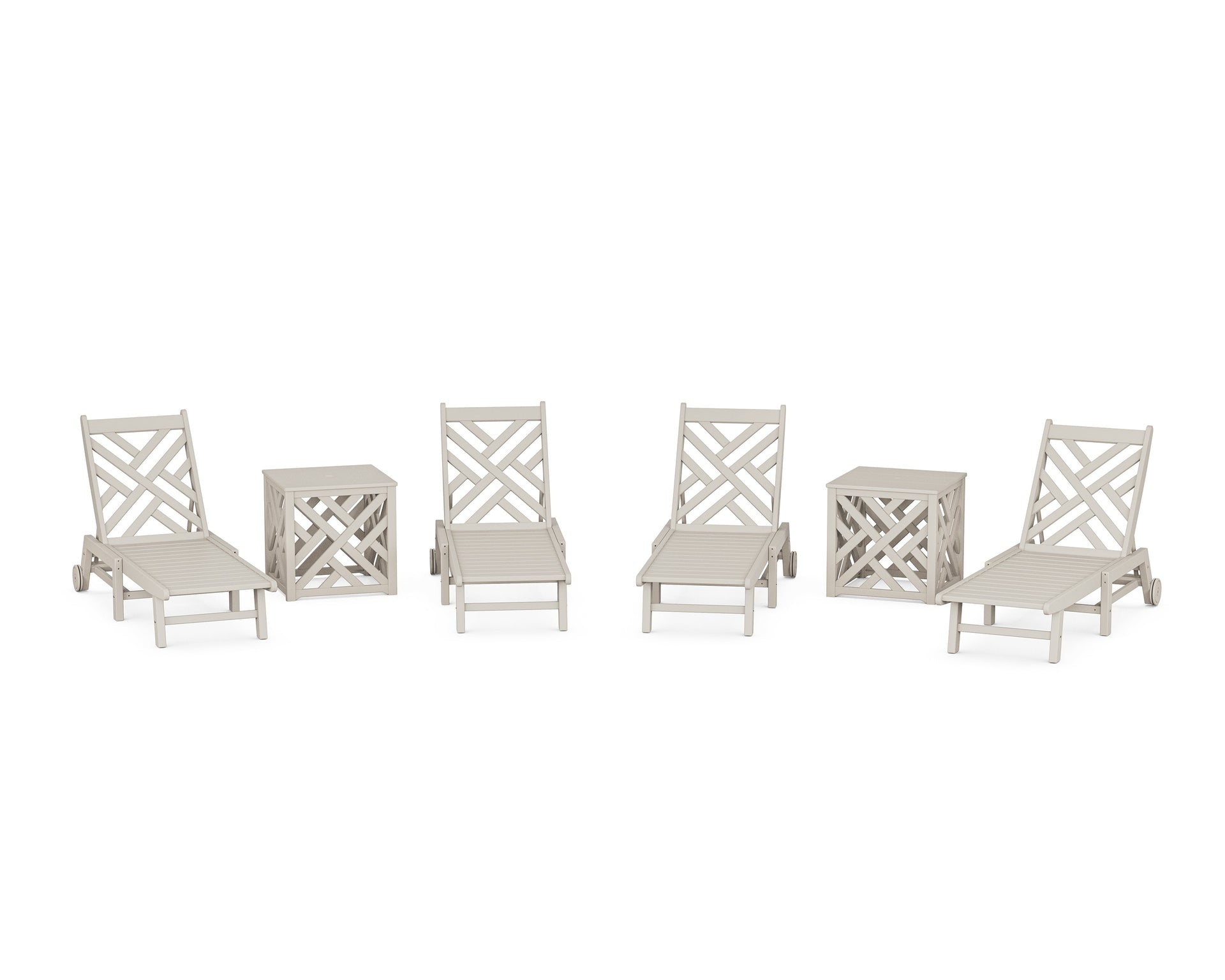 Chippendale 6-Piece Chaise Set with Wheels and Umbrella Stand Accent Table