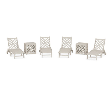 Chippendale 6-Piece Chaise Set with Wheels and Umbrella Stand Accent Table