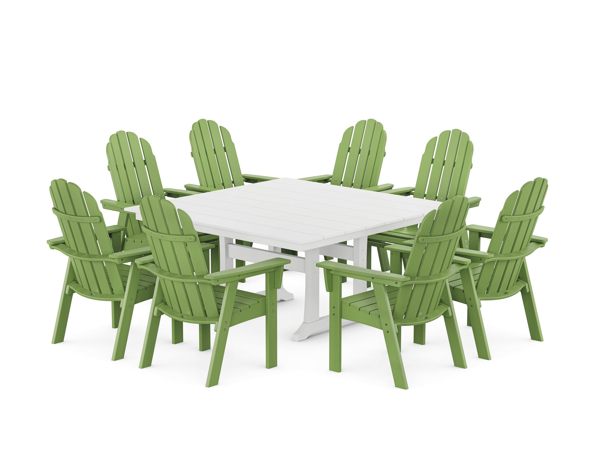 Vineyard Curveback Adirondack 9-Piece Square Farmhouse Dining Set with Trestle Legs