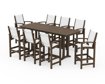 Coastal 9-Piece Farmhouse Bar Set with Trestle Legs