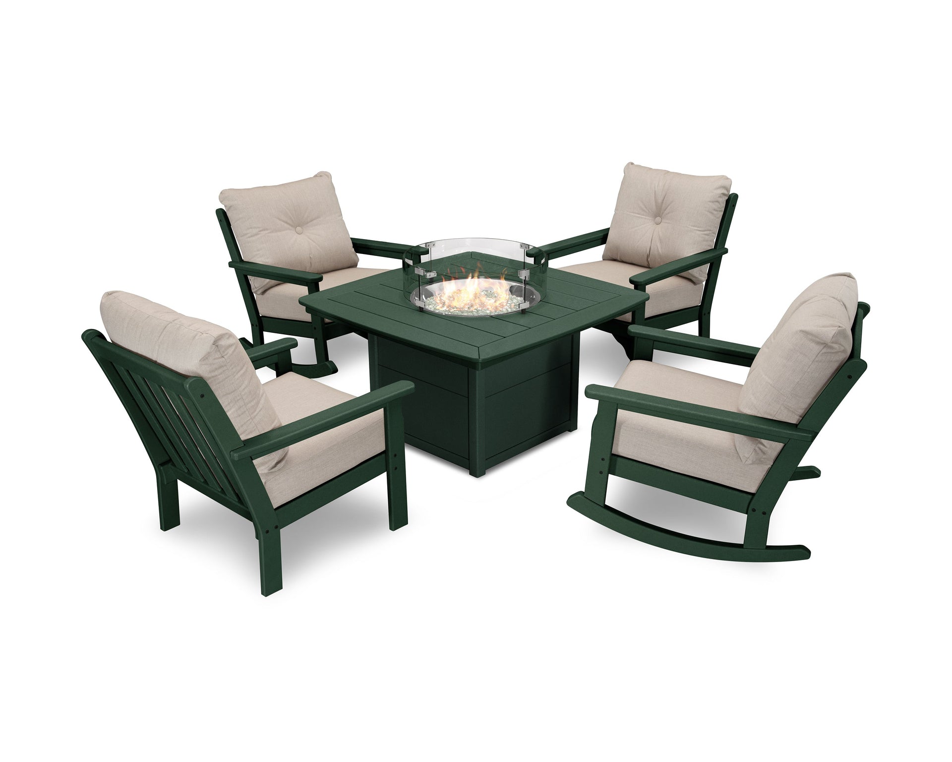Vineyard 5-Piece Deep Seating Rocking Chair Conversation Set with Fire Pit Table