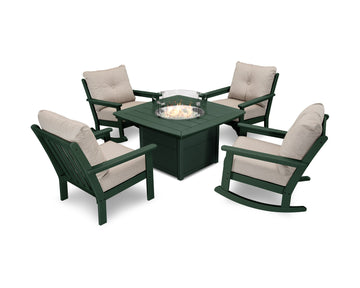 Vineyard 5-Piece Deep Seating Rocking Chair Conversation Set with Fire Pit Table