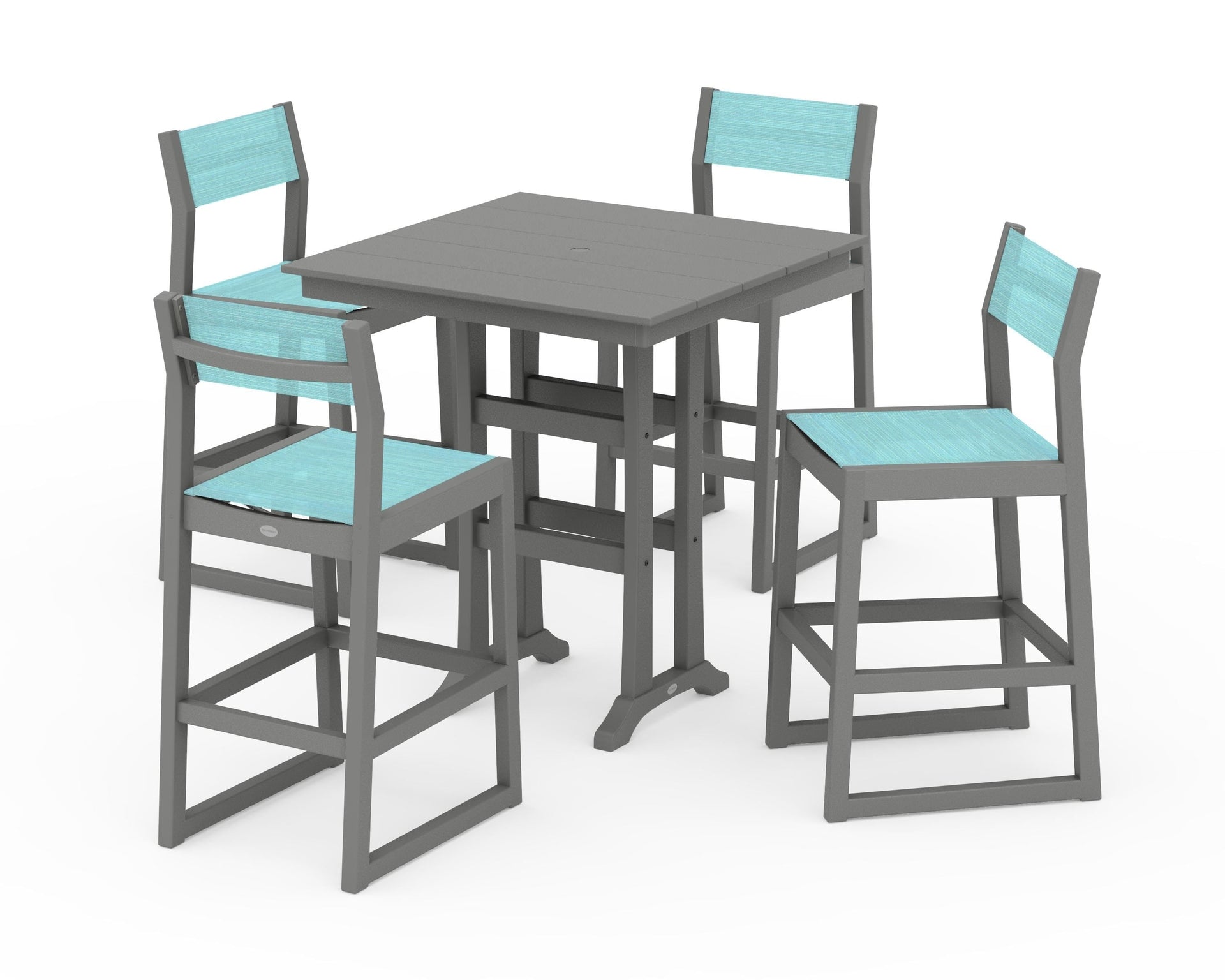 EDGE Sling Arm Chair 5-Piece Farmhouse Bar Set with Trestle Legs