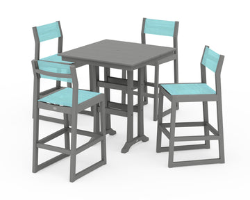EDGE Sling Arm Chair 5-Piece Farmhouse Bar Set with Trestle Legs
