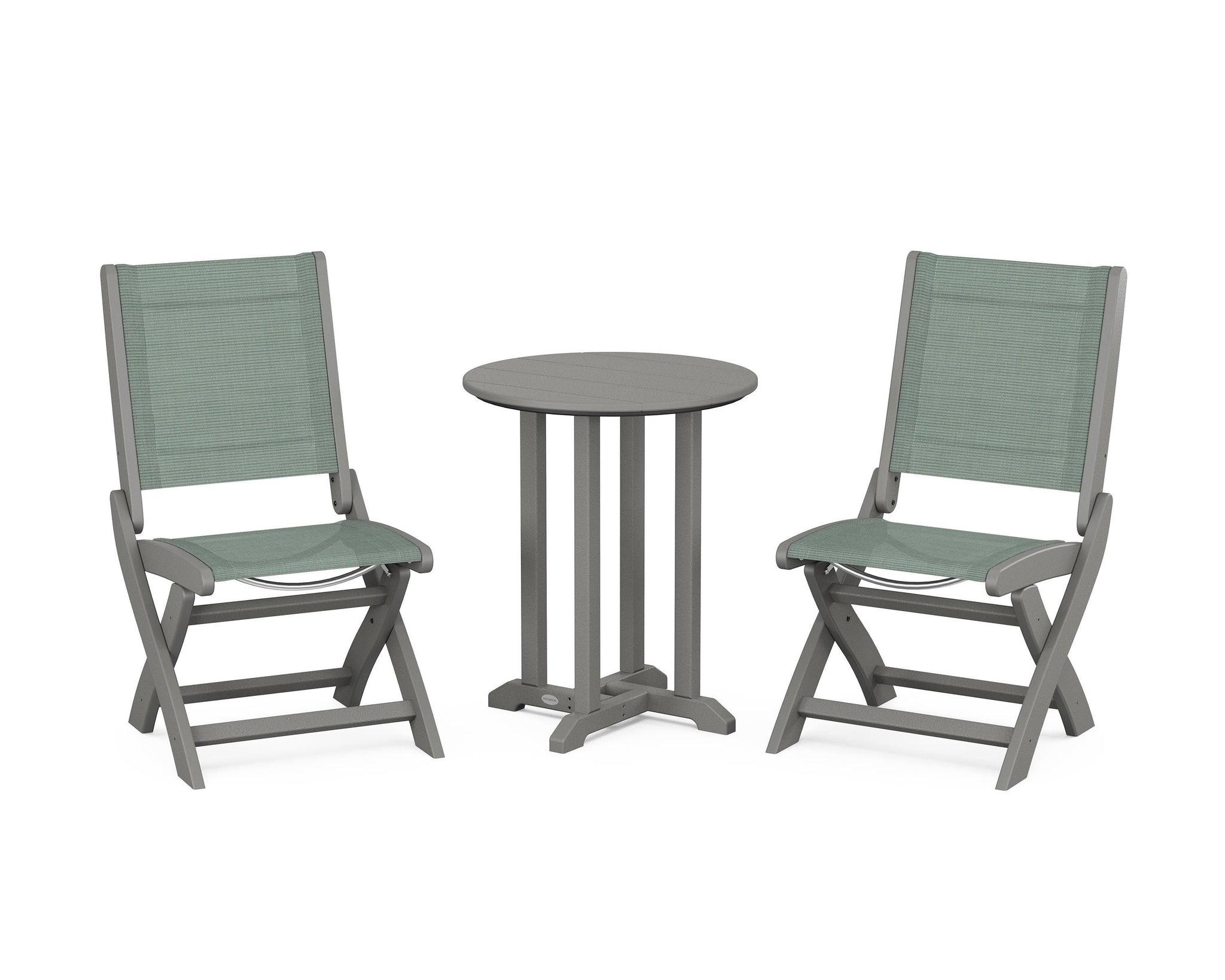 Coastal Folding Side Chair 3-Piece Round Bistro Dining Set