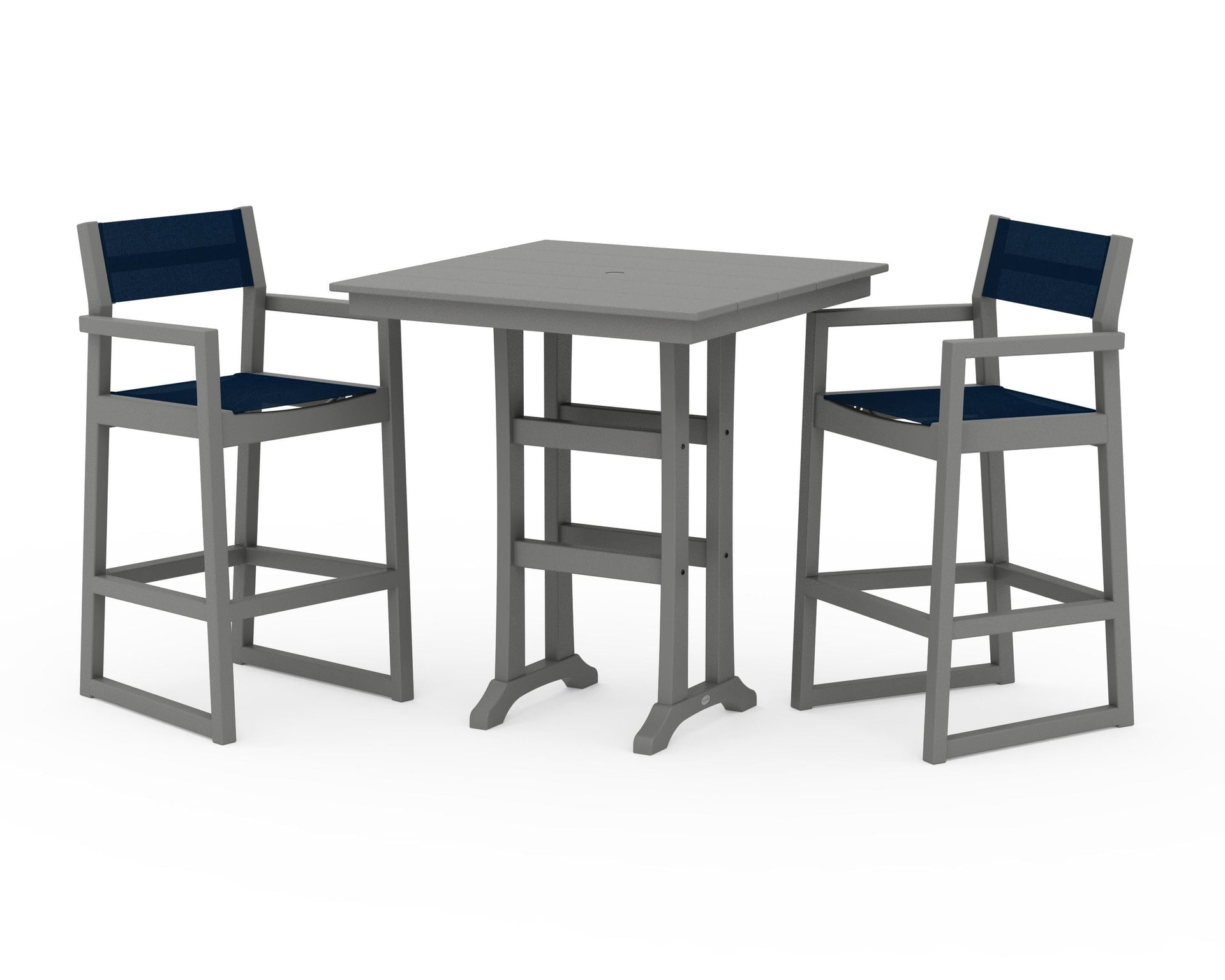 EDGE Sling Arm Chair 3-Piece Farmhouse Bar Set with Trestle Legs