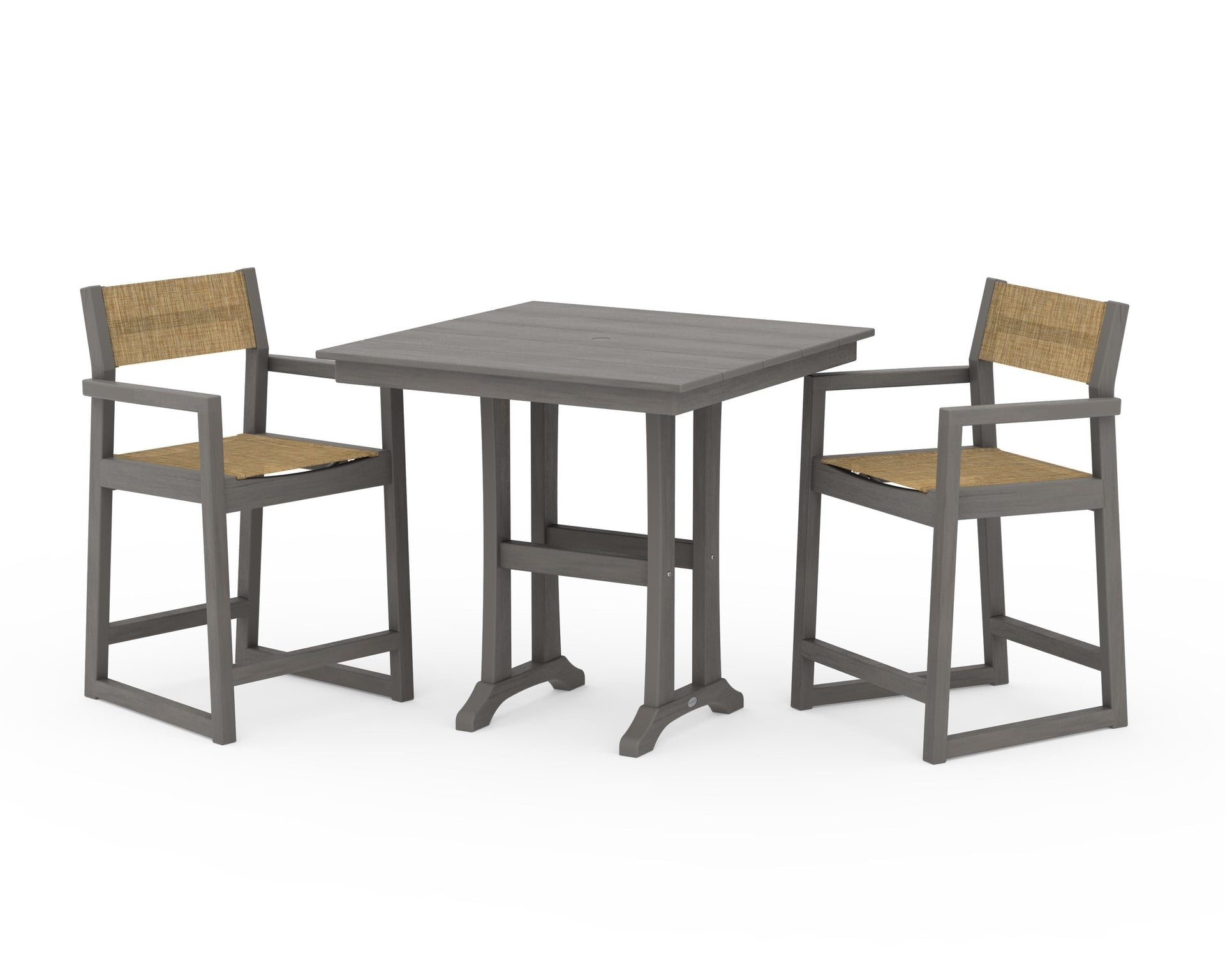 EDGE Sling Arm Chair 3-Piece Farmhouse Counter Set with Trestle Legs