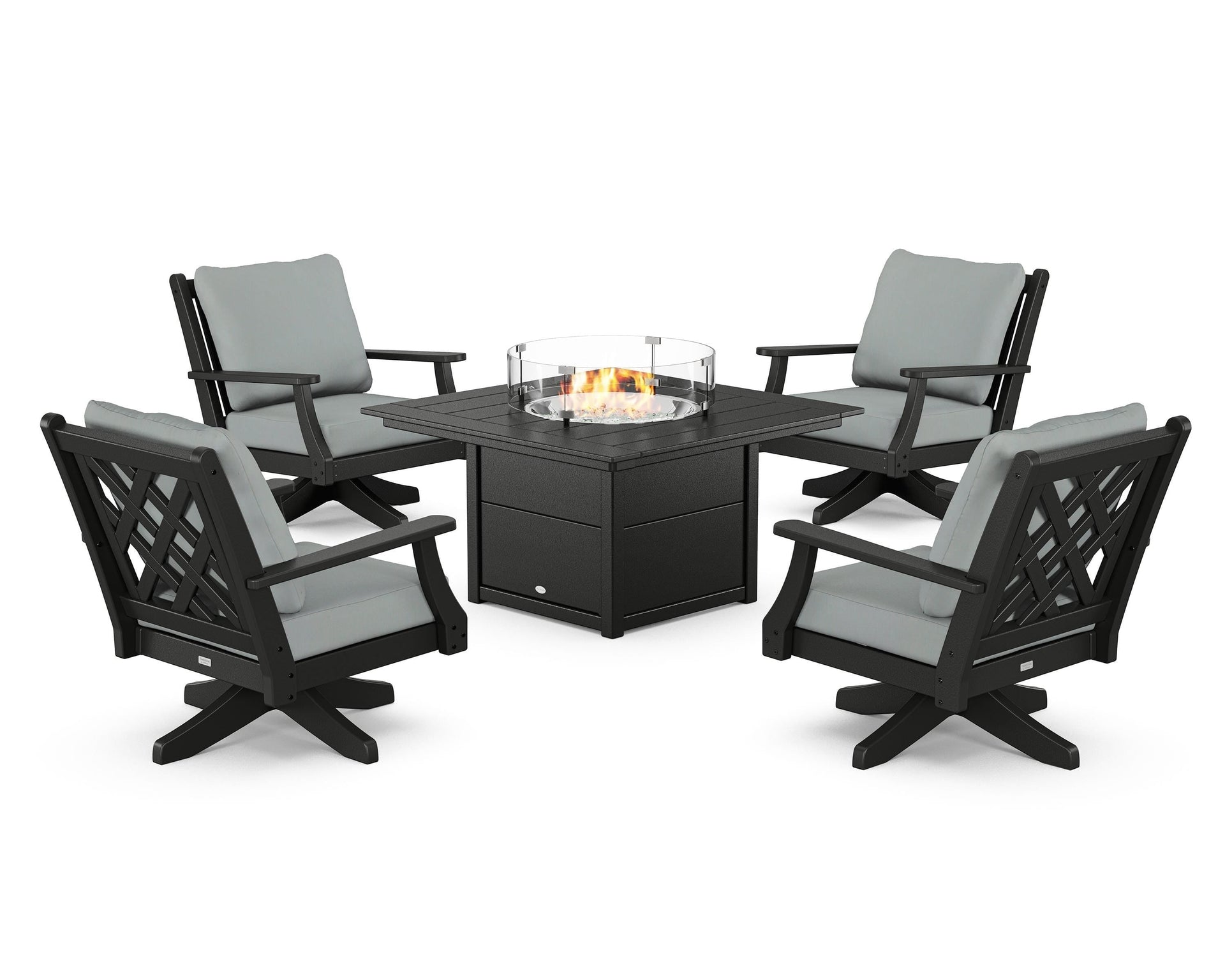 Wovendale 5-Piece Deep Seating Swivel Conversation Set with Fire Pit Table