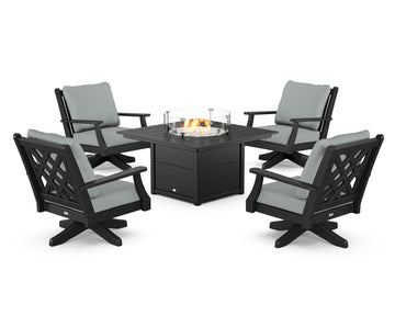 Wovendale 5-Piece Deep Seating Swivel Conversation Set with Fire Pit Table