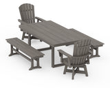 Nautical Curveback Adirondack Swivel Chair 5-Piece Dining Set with Benches