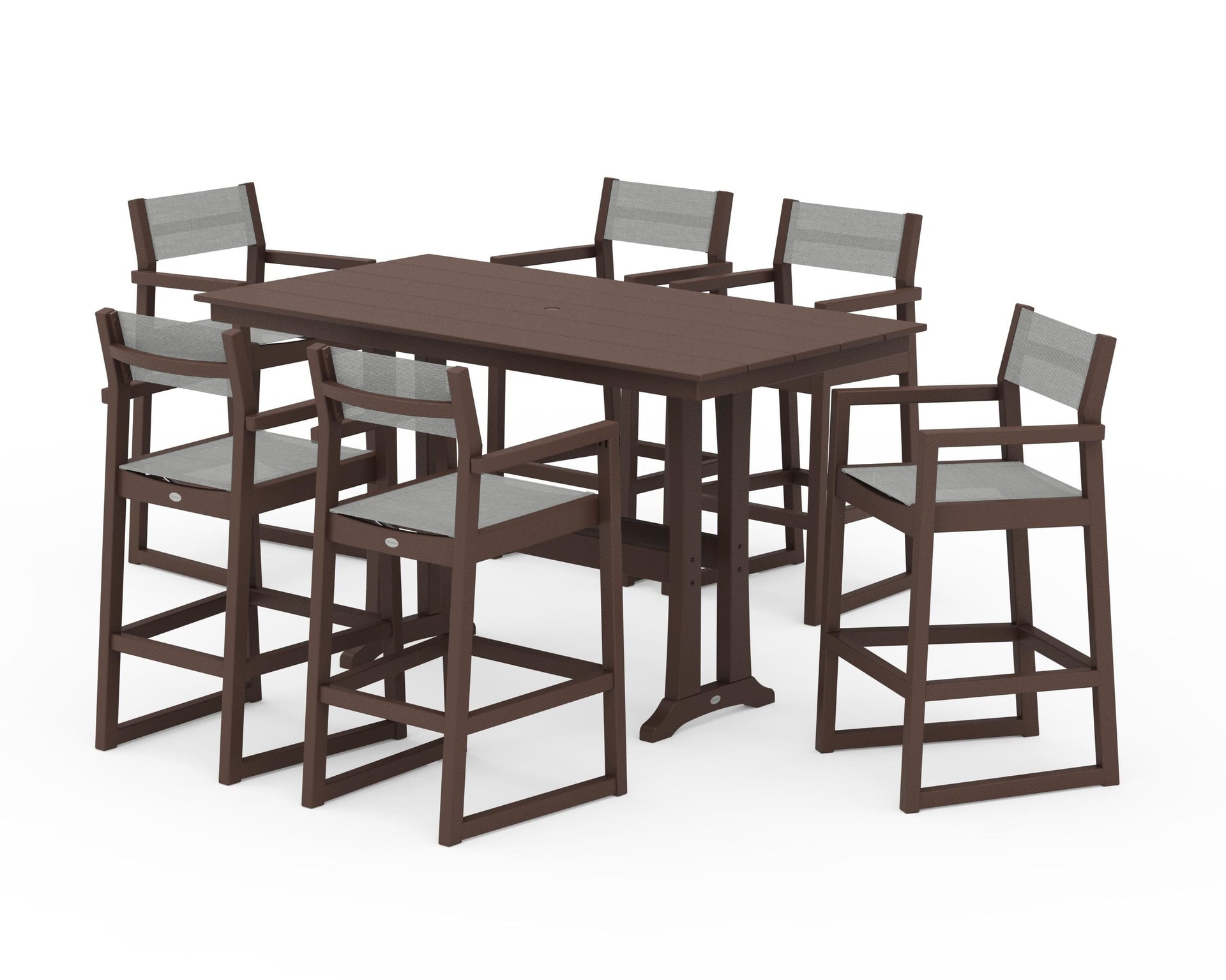 EDGE Sling Arm Chair 7-Piece Farmhouse Bar Set with Trestle Legs