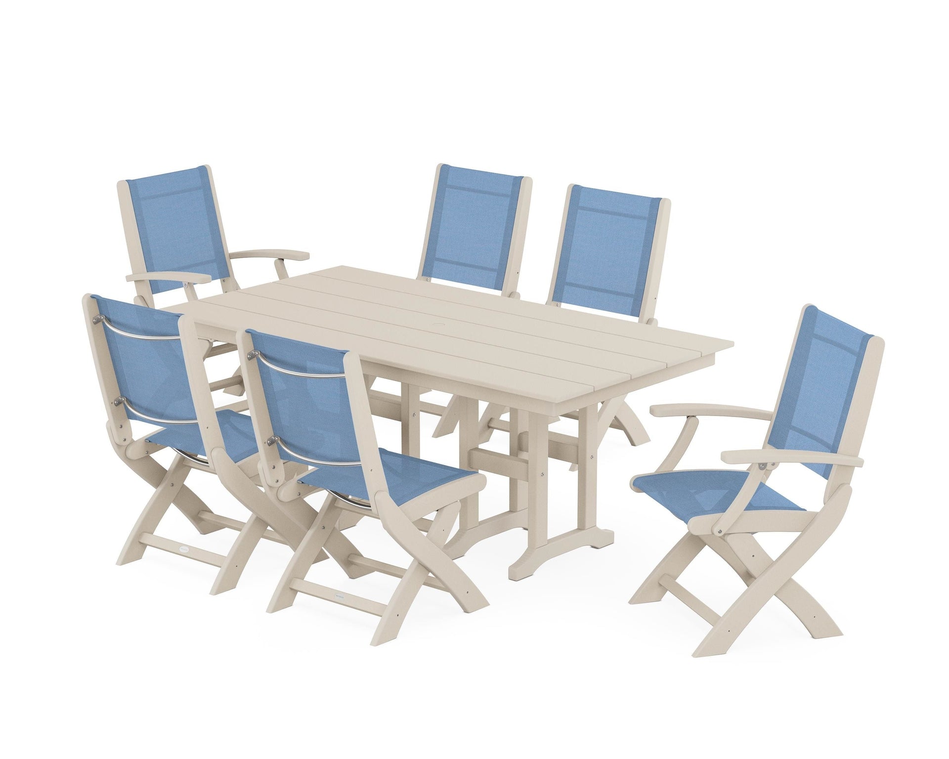 Coastal Folding Chair 7-Piece Farmhouse Dining Set