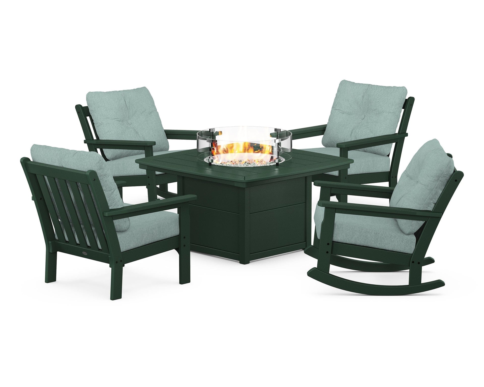 Vineyard 5-Piece Deep Seating Rocking Chair Conversation Set with Fire Pit Table