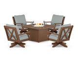 Braxton 5-Piece Deep Seating Swivel Conversation Set with Fire Pit Table