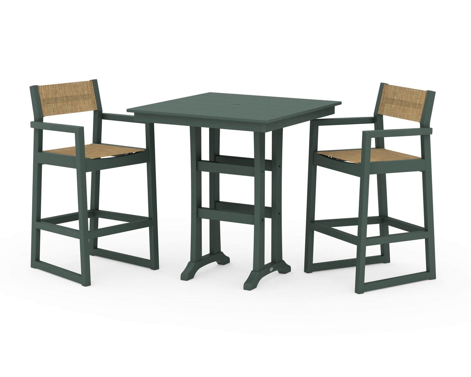 EDGE Sling Arm Chair 3-Piece Farmhouse Bar Set with Trestle Legs