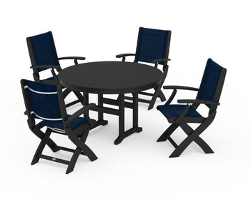 Coastal Folding Chair 5-Piece Round Dining Set