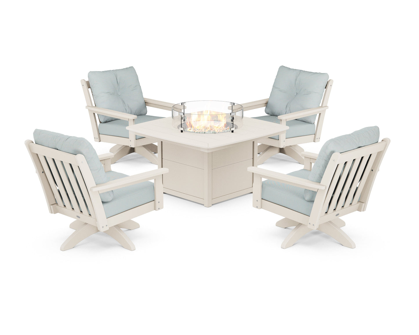 Vineyard 5-Piece Deep Seating Swivel Conversation Set with Fire Pit Table