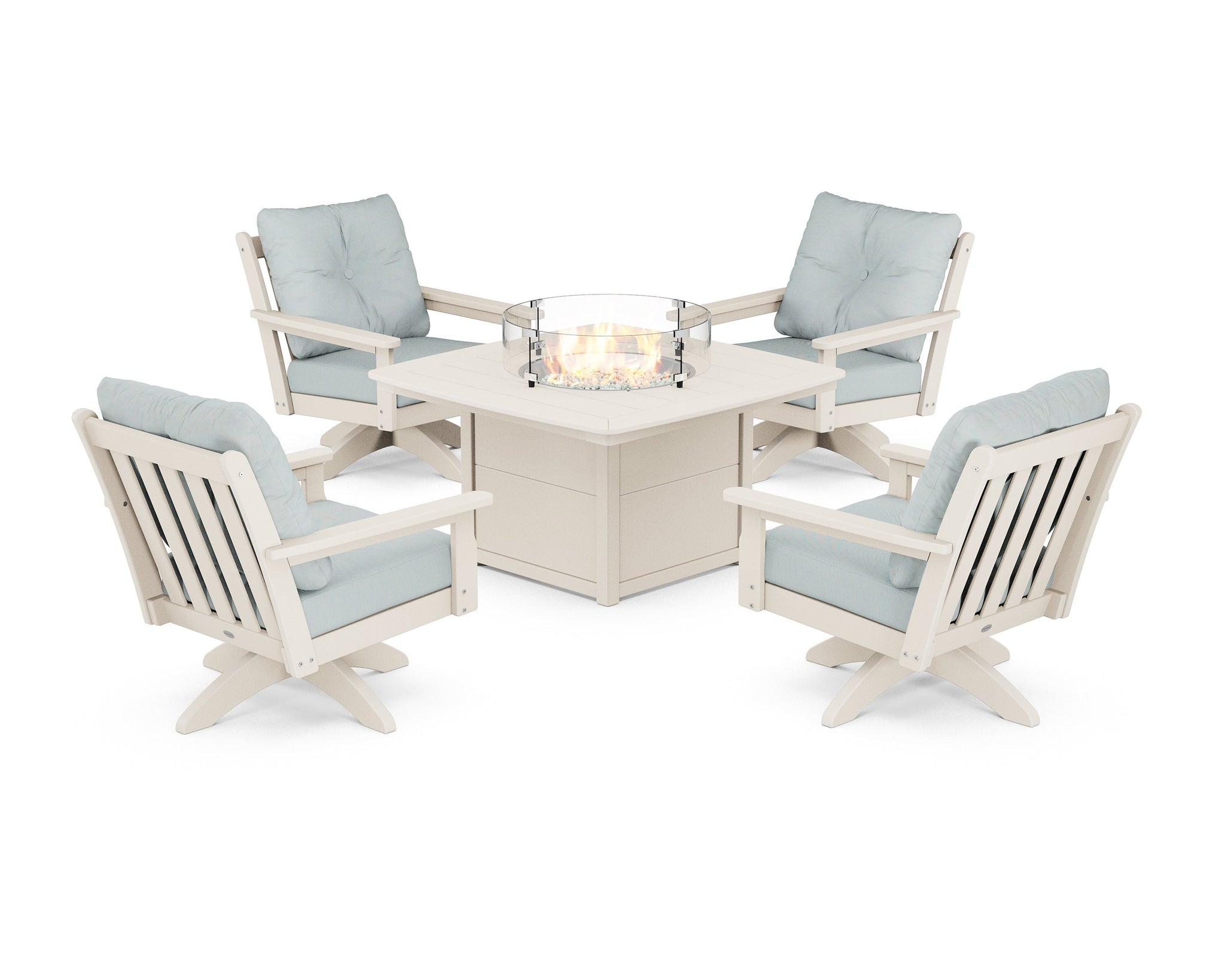 Vineyard 5-Piece Deep Seating Swivel Conversation Set with Fire Pit Table
