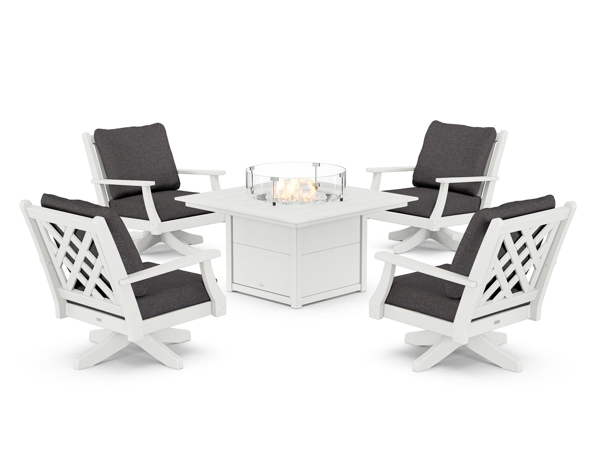 Wovendale 5-Piece Deep Seating Swivel Conversation Set with Fire Pit Table