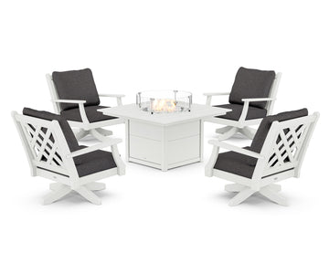 Wovendale 5-Piece Deep Seating Swivel Conversation Set with Fire Pit Table