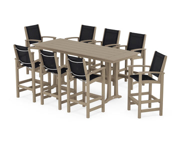 Coastal 9-Piece Farmhouse Bar Set with Trestle Legs