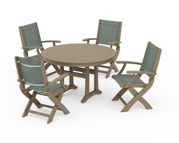 Coastal Folding Chair 5-Piece Round Dining Set with Trestle Legs