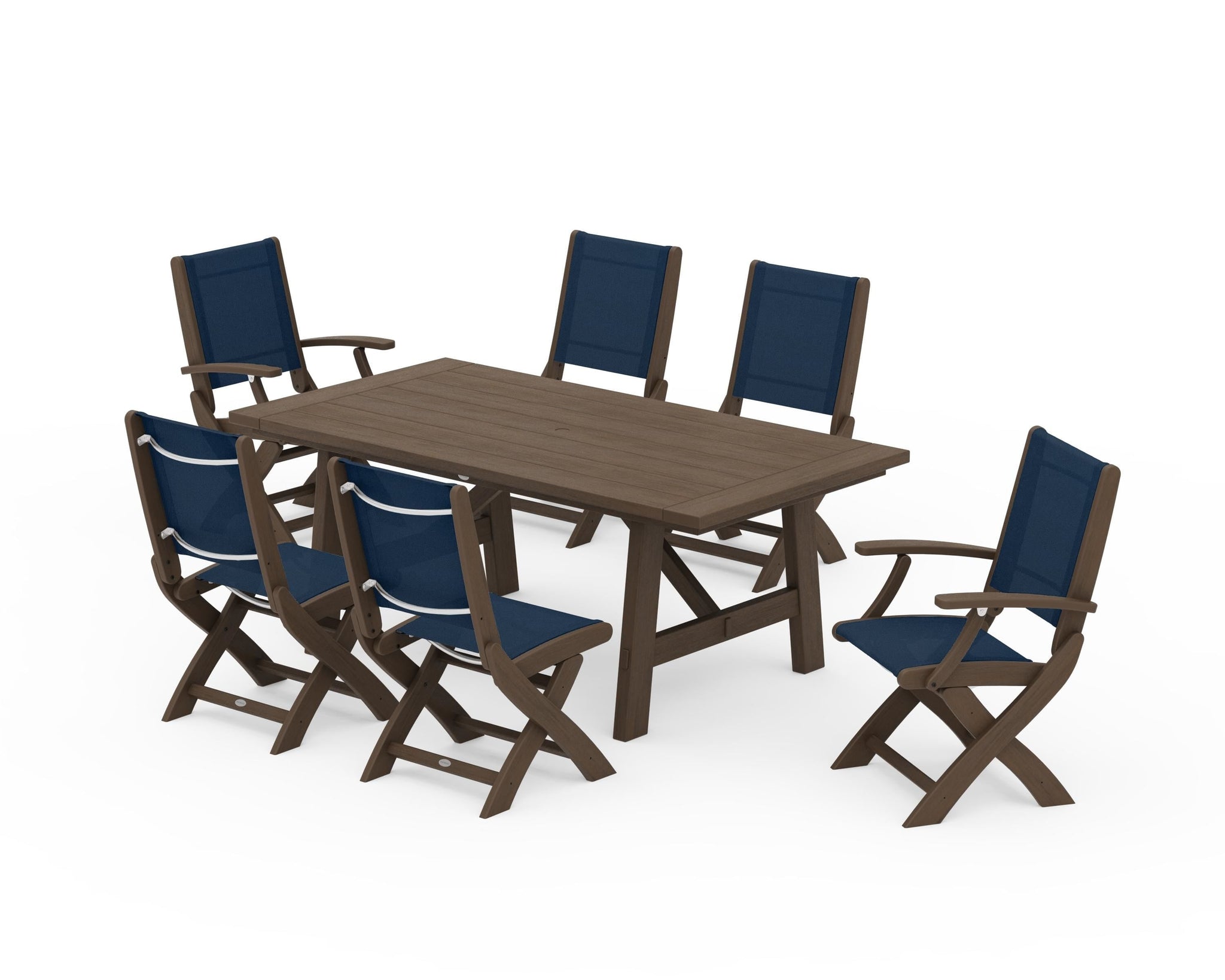 Coastal Folding Chair 7-Piece Rustic Farmhouse Dining Set