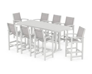 Coastal 9-Piece Farmhouse Bar Set with Trestle Legs