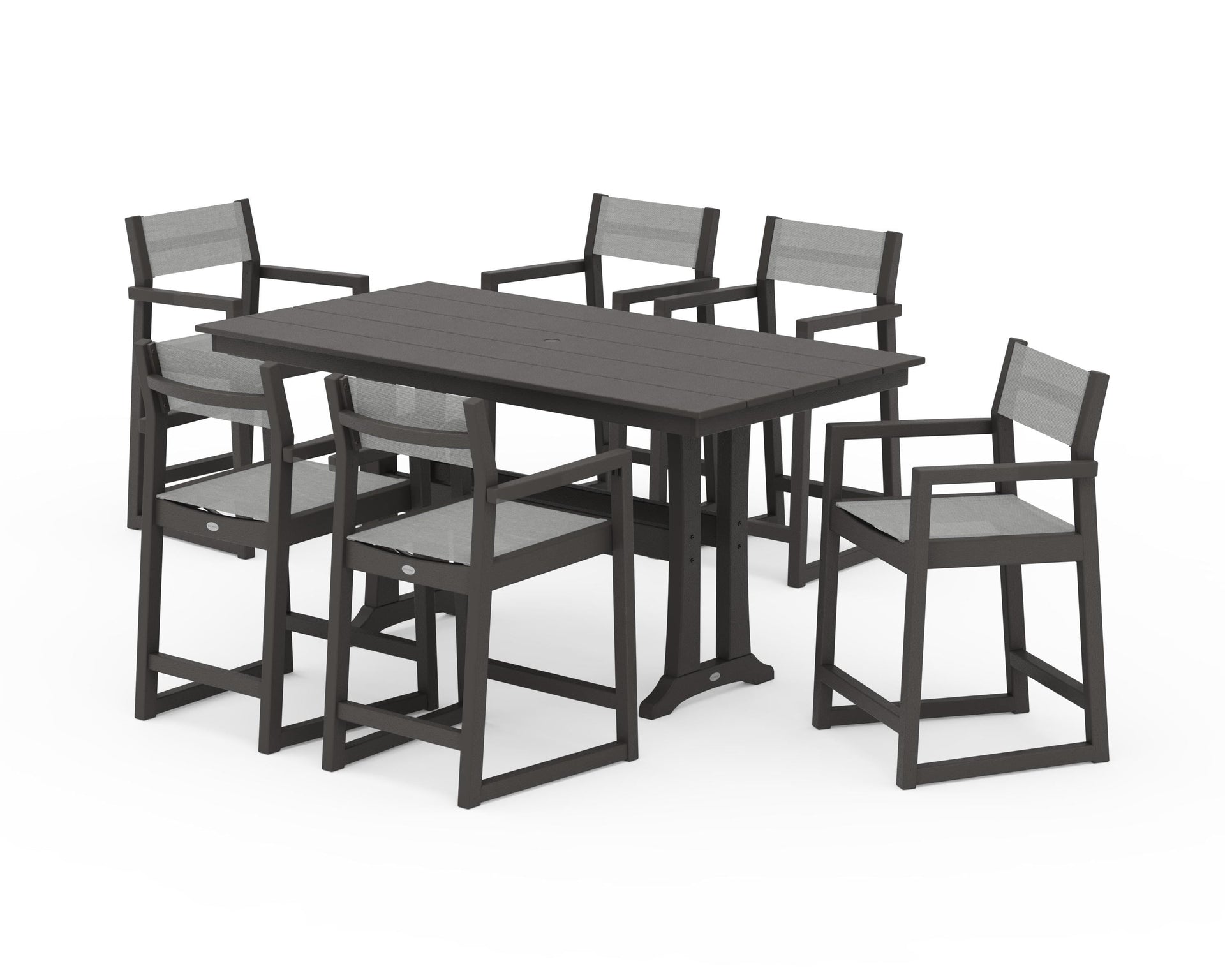 EDGE Sling Arm Chair 7-Piece Farmhouse Counter Set with Trestle Legs