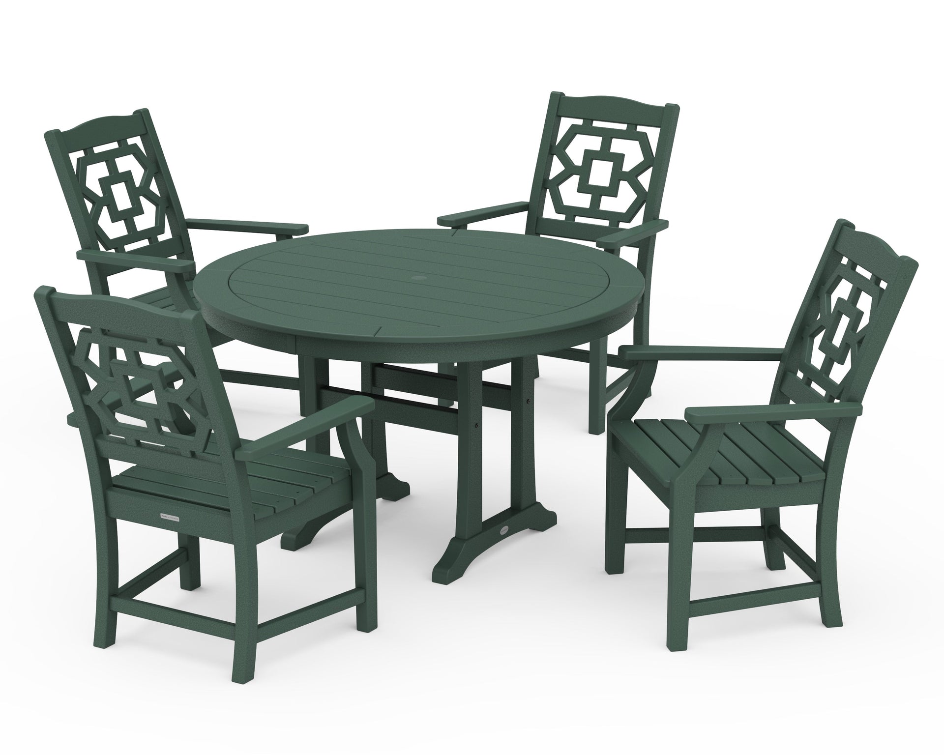 Chinoiserie 5-Piece Round Dining Set with Trestle Legs
