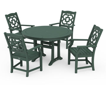 Chinoiserie 5-Piece Round Dining Set with Trestle Legs