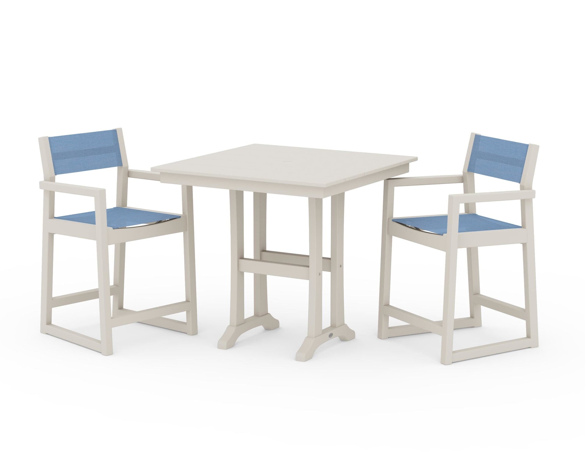 EDGE Sling Arm Chair 3-Piece Farmhouse Counter Set with Trestle Legs