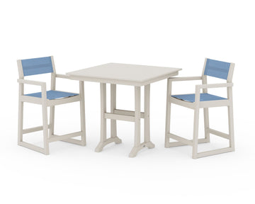 EDGE Sling Arm Chair 3-Piece Farmhouse Counter Set with Trestle Legs