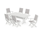 Coastal Folding Chair 7-Piece Farmhouse Dining Set with Trestle Legs