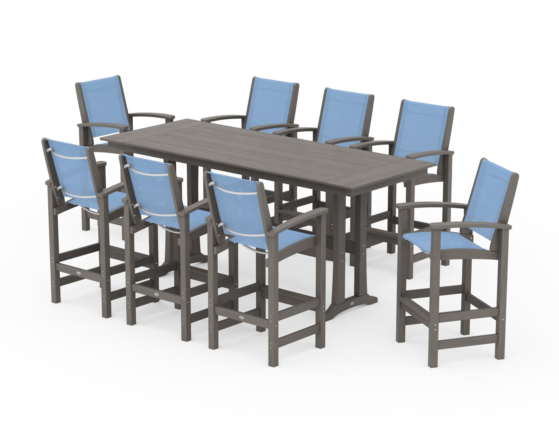 Coastal 9-Piece Farmhouse Bar Set with Trestle Legs
